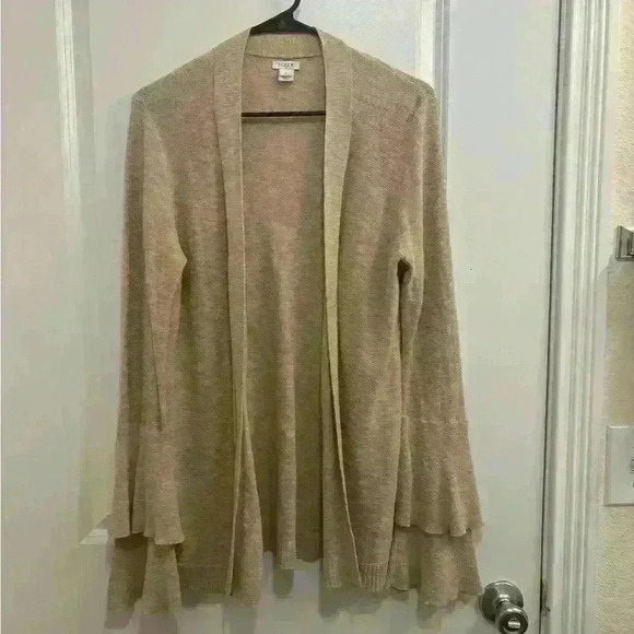 J. Crew Tiered Ruffle Bell Sleeve Tan Cardigan - M - Picture 3 of 8